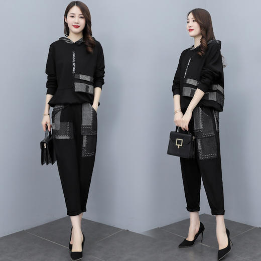 时尚气质减龄个性拼接连帽休闲舒适两件套 HR-YZC838-1 商品图1