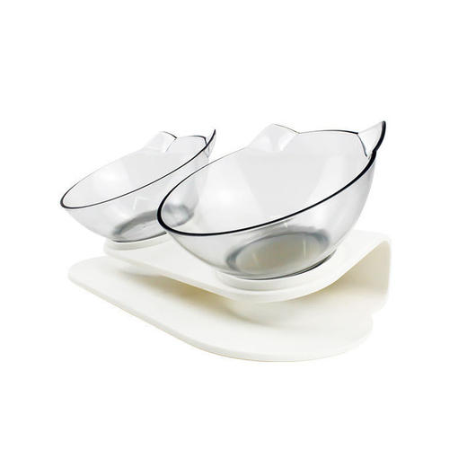 【宠物喂食用品】猫碗透明猫耳双碗护颈斜口猫咪狗狗饮水喂食食盆宠物碗宠物用品 商品图3