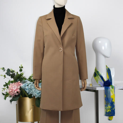 FOCALS福柯斯春秋新款修身羊毛混纺一粒扣中长款外套风衣FYJCF588 商品图0