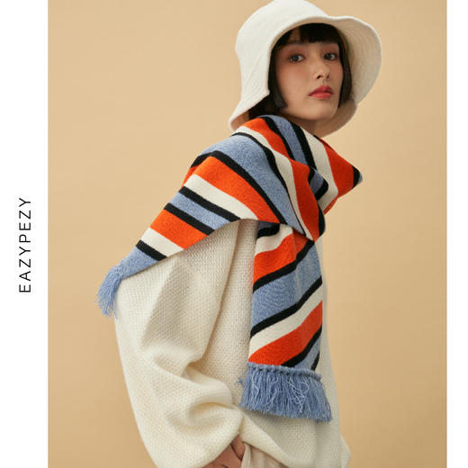 EAZYPEZY  极光系列斜条纹羊绒羊毛围巾 商品图2