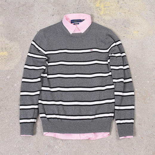 条纹撞色棉质 胸前刺绣 圆领毛衣/针织衫 特惠 T-1086 商品图3