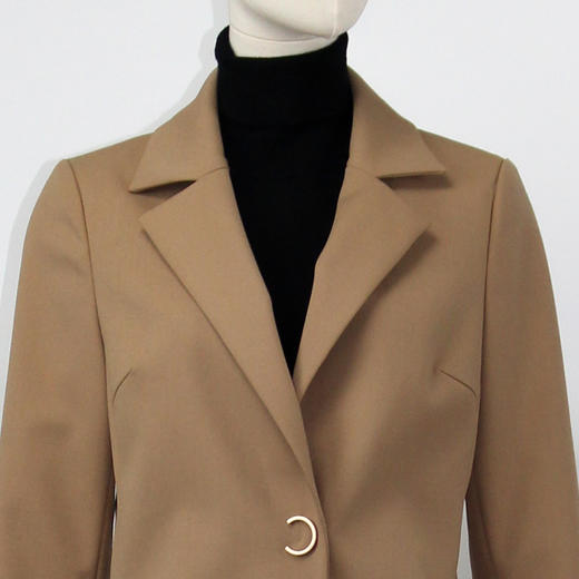 FOCALS福柯斯春秋新款修身羊毛混纺一粒扣中长款外套风衣FYJCF588 商品图3