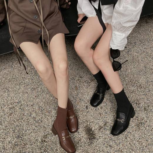 清仓|THE SOWING 真皮英伦风飞织靴粗跟连袜短靴乐福靴 .潮快闪[福利品] 商品图2