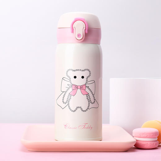 特美刻 泰迪熊小巧可爱便携弹跳316不锈钢保温杯子女士茶水杯 商品图3