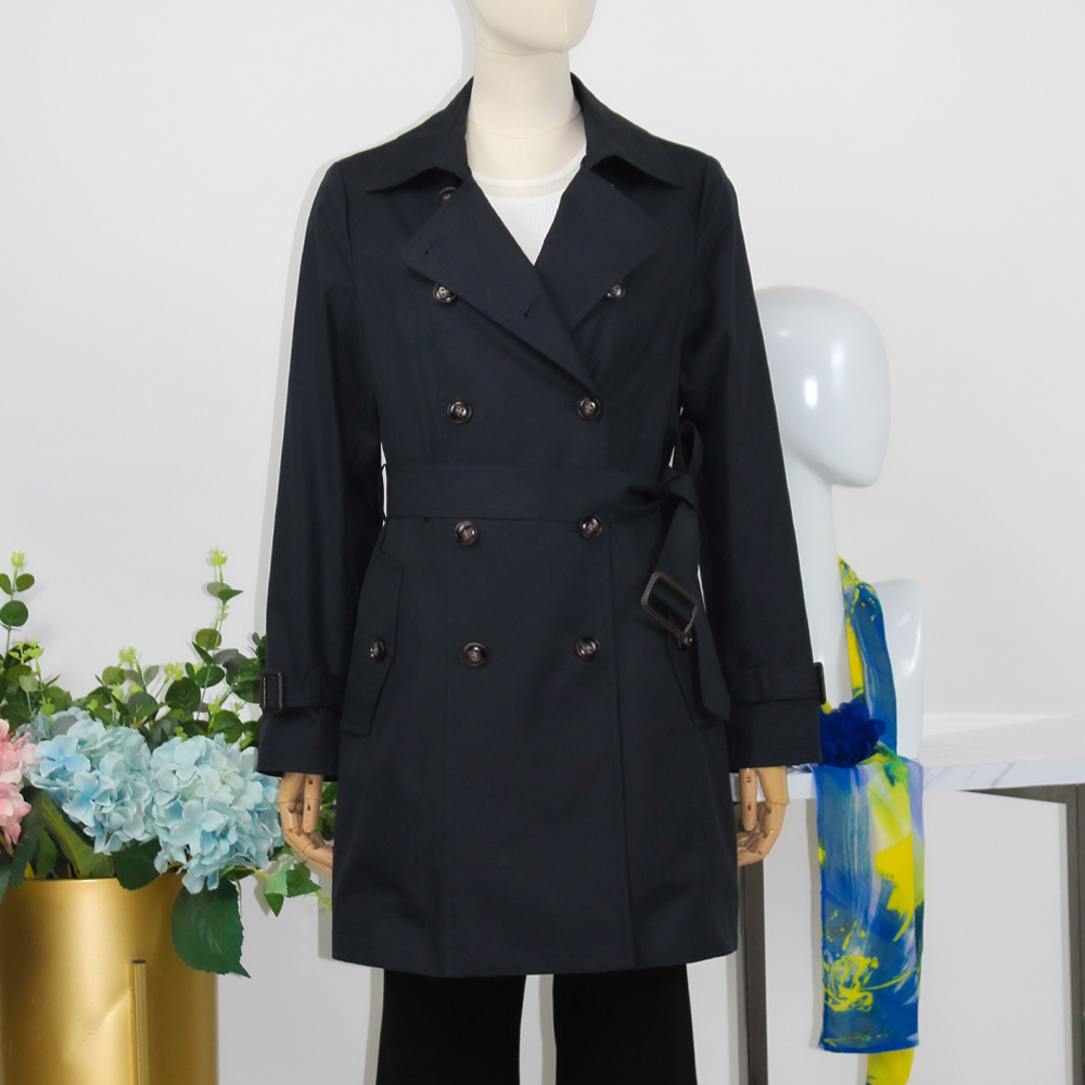 FOCALS福柯斯春秋新款双排扣百搭显瘦中长款外套风衣F2YCF626B3