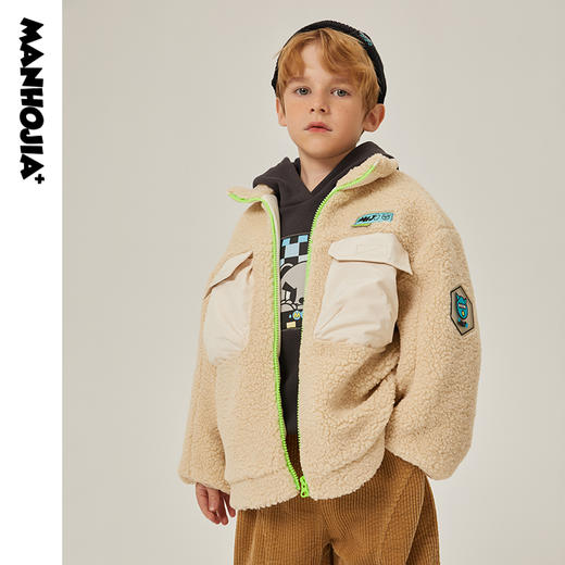 马拉丁潮牌漫画家儿童棉袄冬2021新品户外感立体贴袋羊羔绒棉夹克 商品图0