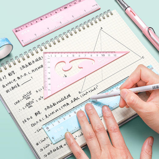 【马卡龙4件套尺子】彩色尺子文具四件套学生用塑料直尺三角尺带波浪线量角器儿童多功能套尺日韩可爱用品圆规套装ins风女 商品图3
