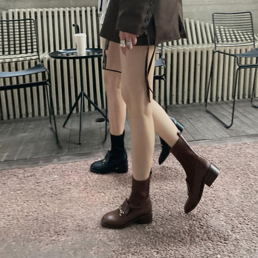 清仓|THE SOWING 真皮英伦风飞织靴粗跟连袜短靴乐福靴 .潮快闪[福利品] 商品图3