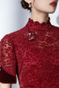 荷言HEYEN 画楼深 红色植绒镂空蕾丝+精致玫瑰盘扣胸针+别致月牙领 商品缩略图5
