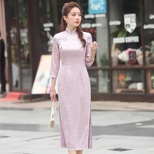 XGT-Q2370古典优雅改良缎面提花民族风旗袍 商品图0