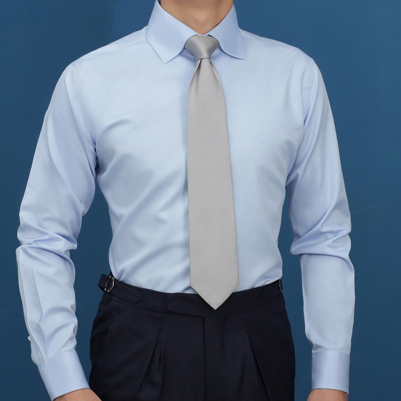 高唯男士白/蓝小斜纹DP工艺全免烫法式/英式高领衬衫