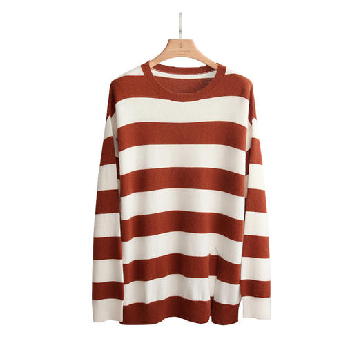 EAZYPEZY  NEMO粗条纹前开叉羊绒羊毛套头衫 商品图4