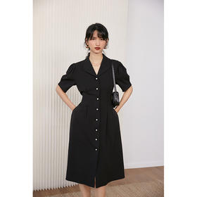 HeyDress法式黑色V领连衣裙女春夏装纯色系修身赫本风小黑裙收腰显瘦裙子