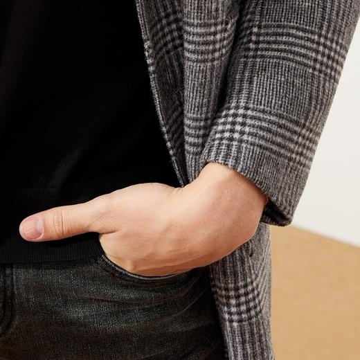 【含羊毛】柒牌毛呢大衣男时尚潮流中青年复古格子中长款冬装外套	121D70020 商品图2