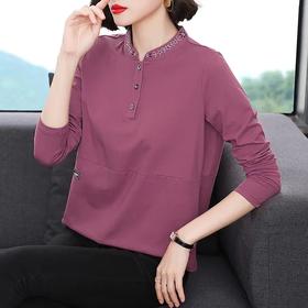 MZ 115607棉质纯色大码潮款刺绣百搭上衣