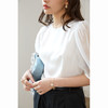 HeyDress进口醋酸上衣女欧根纱网纱灯笼袖设计感小衫白色薄款气质衬衫 商品缩略图1