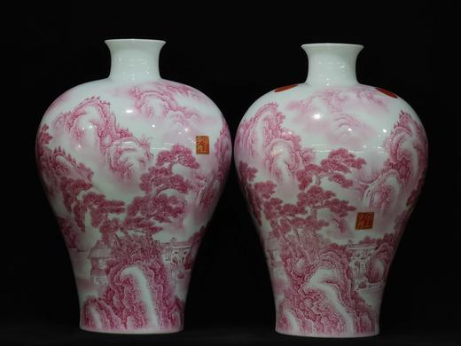 余志强：玛瑙红山水纹梅瓶 商品图0