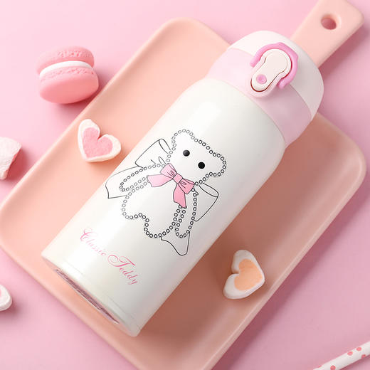 特美刻 泰迪熊 便携弹跳316不锈钢保温杯子女士茶水杯TW00010 商品图1