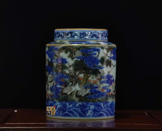 余志强：青花斗彩百鹤图茶叶罐 商品图2