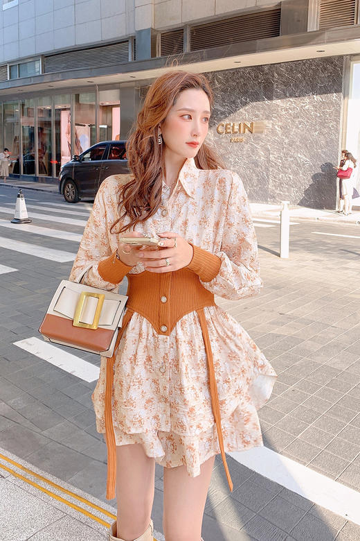 【清仓非质量问题不退换】张心子「浮生若梦」港风套装女复古chic2021秋季新款衬衫裙两件套U210875 商品图4