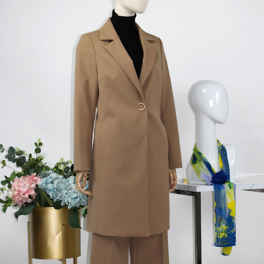 FOCALS福柯斯春秋新款修身羊毛混纺一粒扣中长款外套风衣FYJCF588 商品图1