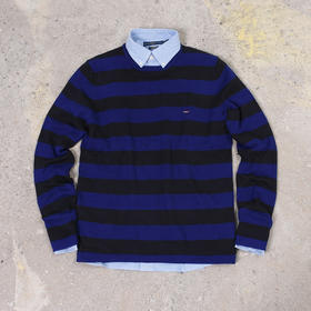 薄款 黑蓝横纹纯棉 胸前刺绣 圆领毛衣/针织衫 T-1090