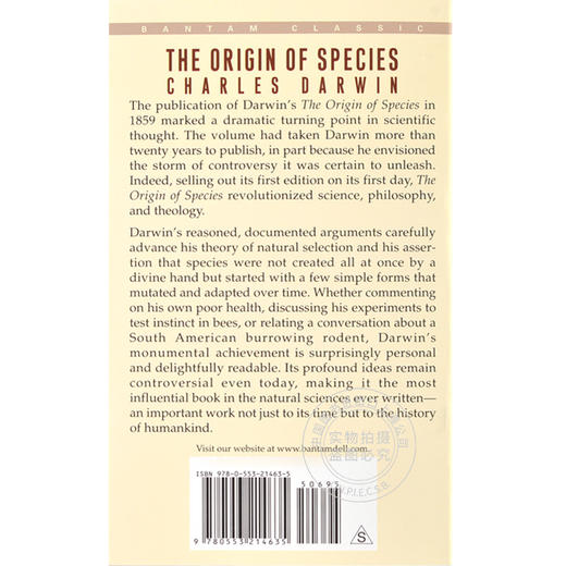 现货 物种起源 英文原版 英文版 The Origin of Species 达尔文进化论 Bantam Classics 经典科学著作 科普读物 青少年课外阅读 商品图4