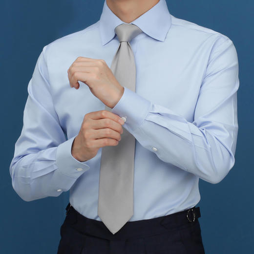 高唯男士白/蓝小斜纹DP工艺全免烫法式/英式高领衬衫 商品图1