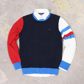 薄款 拼色棉质 胸前刺绣 圆领毛衣/针织衫 T-1083