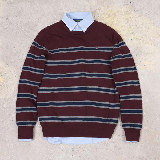 条纹撞色棉质 胸前刺绣 圆领毛衣/针织衫 特惠 T-1086 商品图4