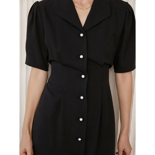 HeyDress法式黑色V领连衣裙女春夏装纯色系修身赫本风小黑裙收腰显瘦裙子 商品图1