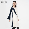 【晨流】不规则曲线拼接米白藏青撞色连衣裙/0000739 商品缩略图1