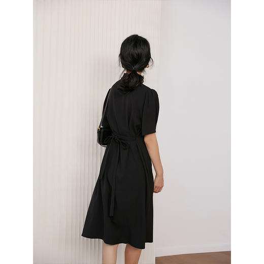 HeyDress法式黑色V领连衣裙女春夏装纯色系修身赫本风小黑裙收腰显瘦裙子 商品图3