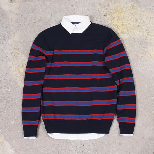 条纹撞色棉质 胸前刺绣 圆领毛衣/针织衫 特惠 T-1086 商品图2