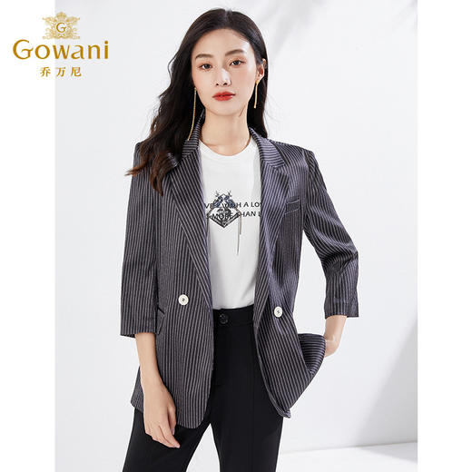 乔万尼早春新品西装重磅真丝气质条纹EI3B139 商品图1