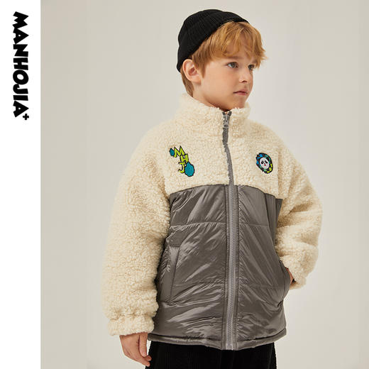 马拉丁潮牌漫画家儿童棉袄冬羊羔绒拼接街头宽松棉夹克潮 商品图0