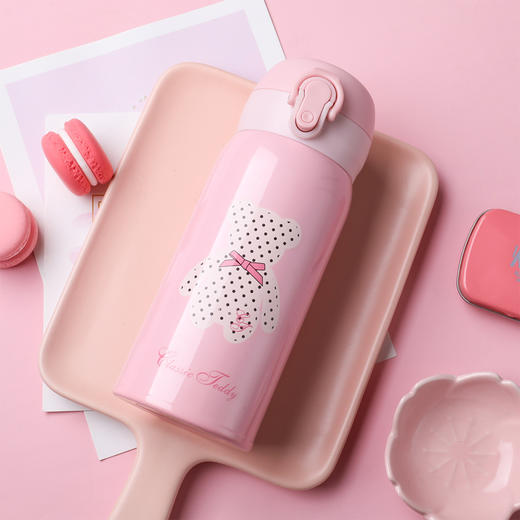 特美刻 泰迪熊小巧可爱便携弹跳316不锈钢保温杯子女士茶水杯 商品图4