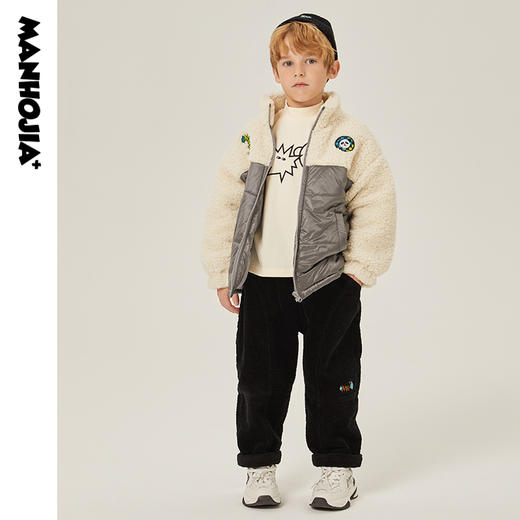 马拉丁潮牌漫画家儿童棉袄冬羊羔绒拼接街头宽松棉夹克潮 商品图1