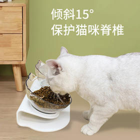 【宠物喂食用品】猫碗透明猫耳双碗护颈斜口猫咪狗狗饮水喂食食盆宠物碗宠物用品