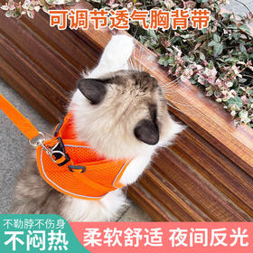 【宠物猫咪牵引绳】背心式胸背带外出猫咪专用防挣脱溜猫绳网格胸背