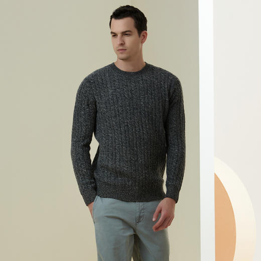 METTE羊绒世家2021年男士100%羊绒衫加厚打底提花圆领针织衫毛衣 商品图1