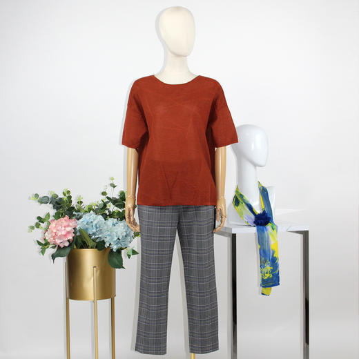 FOCALS福柯斯女装秋季新款圆领短袖套头上衣针织衫FYJ2T138JT 商品图4