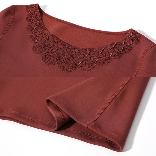 安莉芳秋冬女莫代尔无痕长袖保暖内衣上装蕾丝打底棉毛衫ED00043 商品图4