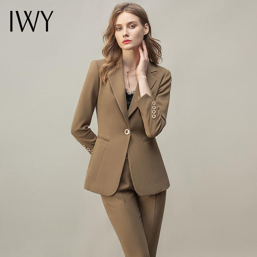 IWY/卡其色气质高端西装套装女长袖修身一粒扣总裁正装面试工作服CP11378 商品图0
