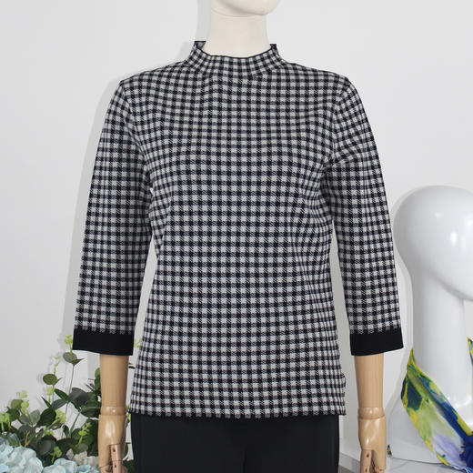 FOCALS福柯斯女装秋季新款圆领套头上衣几何提花针织衫F2YAT103NW 商品图0