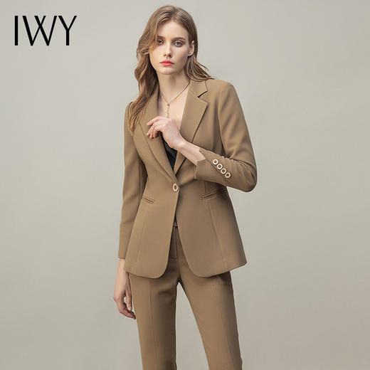 IWY/卡其色气质高端西装套装女长袖修身一粒扣总裁正装面试工作服CP11378 商品图1