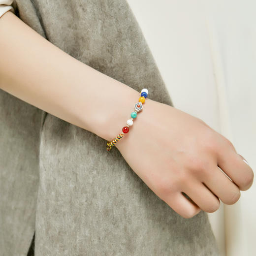 多宝手串‧五彩金刚结手串 本命年手链925足银配天然幸运宝石原创 商品图1