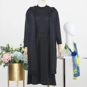 FOCALS福柯斯女装秋季新款连帽休闲长款外套长袖针织衫F2YAT179BA