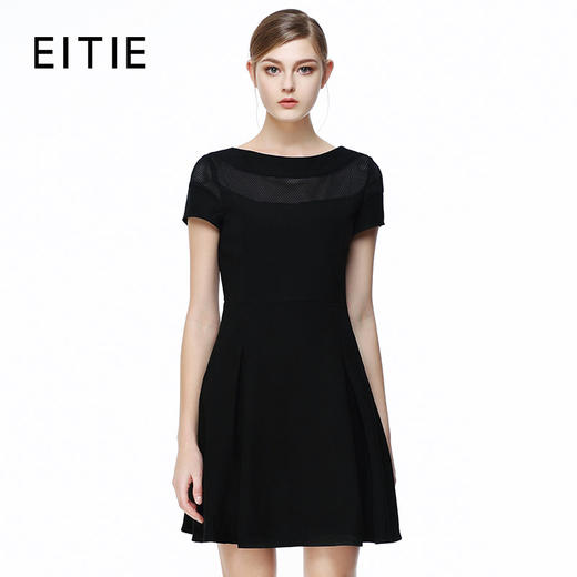 EITIE爱特爱夏季新款时尚网纱镂空拼接收腰百褶A字连衣裙女裙B20074102 商品图5