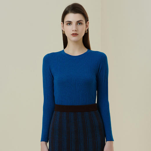 METTE羊绒世家2021年秋冬新品女士100%羊毛衫低圆领绞花镂空毛衣 商品图2